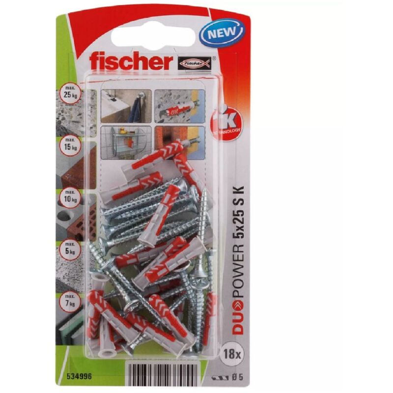 534996 DuoPower 5 x 25 s mit Schraube, 18 Stk - Fischer