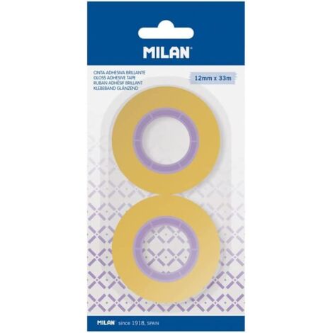Blíster 2 cintas adhesivas amarillo transparente 12 mm x 33 m MILAN®