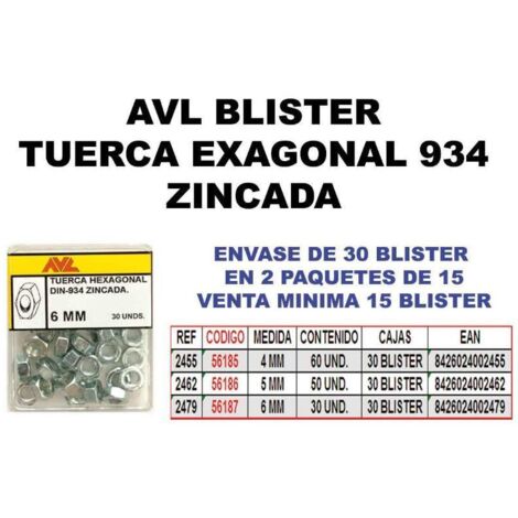 Blíster 20 Tuercas Hexagonales M6