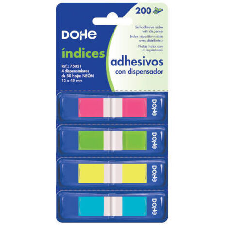 BLISTER 4 BLOCS DE 50 ÍNDICES EN 4 COLORES SURTIDOS NEON 12X45 DOHE 75021