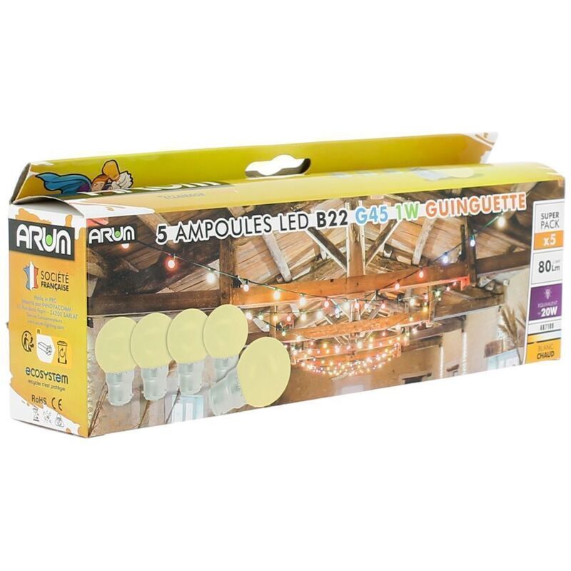 Boite 5 Ampoules led Blanc Chaud équivalent à 20 watt Guirlande Guinguette