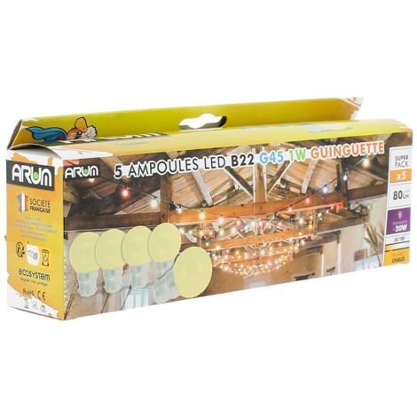 Blister 5 Ampoules Led Blanc Chaud équivalent à 10 watt Guirlande Guinguette