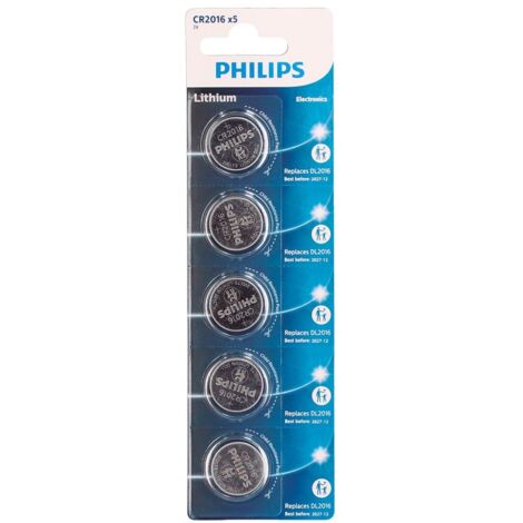 Blister 5 Pilas botón litio Philips CR2016