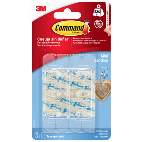 Blister 6 piccoli appendini trasparenti 8 strisce 225gr 17006clr command 3m