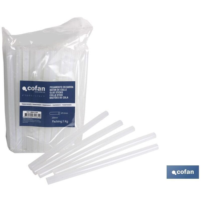 Cofan - Barres de colle thermofusible Ø12/200mm Transp. 1 kg