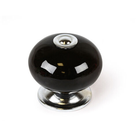 Blister con 4 pomos redondos para mueble fabricado en porcelana acabado negro mod. e517 ø40mm rei