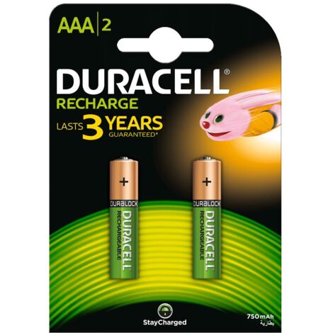Blister da 2 batterie ricaricabili Ni-Mh ministilo AAA 1,2V 750mAh Duracell "Recharge Plus"