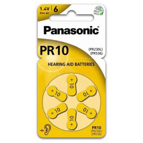 Blister da 6 pile a bottone zinco-aria 1,4V Panasonic - DA10, PR70, PR10, PR230, PR536