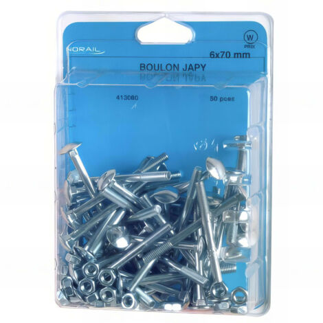 Blister de 10 boulons tête ronde collet carré TRCC 8 x 80 mm - Zingué - BTRCC0808002CP10