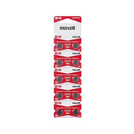 Blister de 10 piles bouton alcalines Maxell LR43