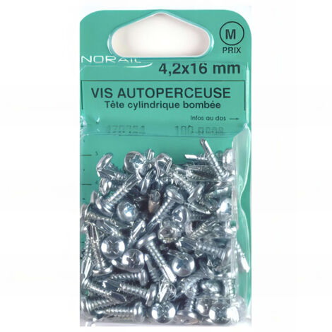 Blister de 100 vis autoperceuses tête cylindrique PH 3,9 x 15,9 mm - Zingué - VAFCC3915902CP100