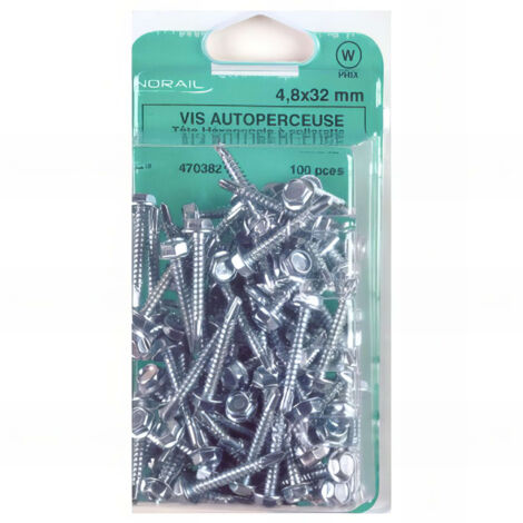 Blister de 100 vis autoperceuses tête hexagonale 4,8 x 31,7 mm - Zingué - VAFH4831702CP100