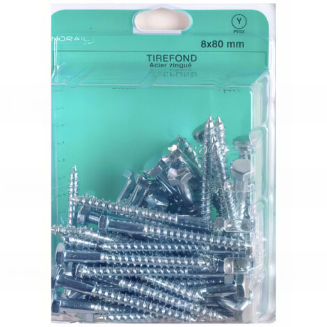 Blister de 25 tirefonds tête hexagonale 8 x 60 mm - Zingué - TIR0806002CP25