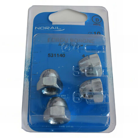 Blister de 4 écrous borgnes monobloc M12 - Zingué - 10001202BCP4
