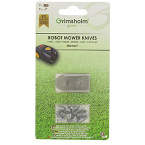Blister de 9 lames adaptables pour robots MOWOX modèles RM50LIBT, RM600LIBT, RM800LIBT, RM1200LIBT, RM30LI, RM45LI. Remplace ori