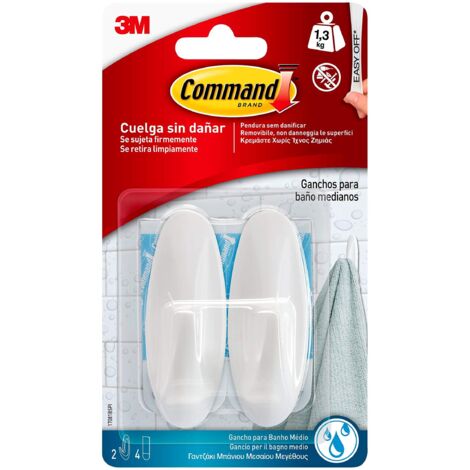 Blister di 2 ganci adesivi medi fino a 1,3 kg white per il bagno comando 17081b 3m 7100121117