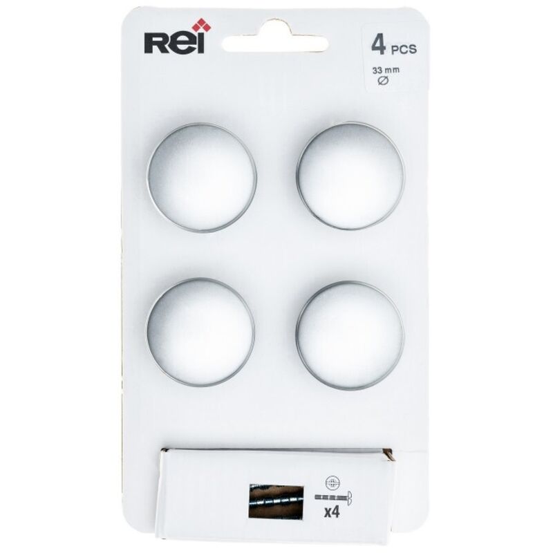 Rei - Blister Mit 4 Runden Möbelknöpfen Aus Zamak Matt Verchromt Mod.756 Ø33mm