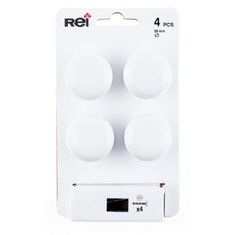 Blister mit 4 runden Möbelknöpfen (Porzellan) weiß lackiert Mod.821 ø35mm REI
