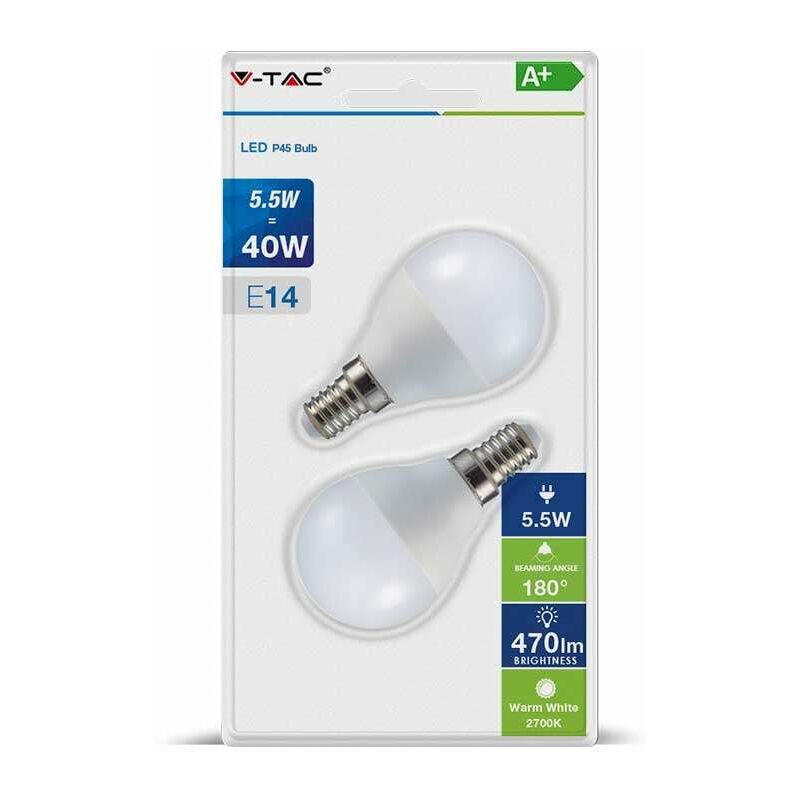 

V-tac - Pack ahorro Bombilla LED E14 P45 globo 5.5W (2 un) Temperatura de color - 3000K Blanco cálido