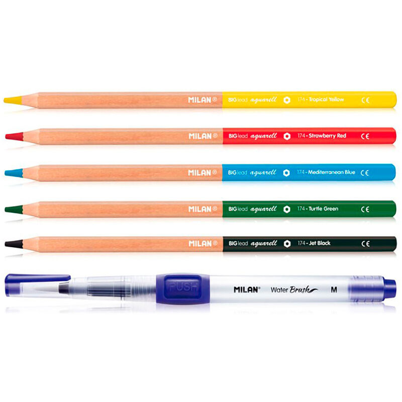 

MILAN Blister pincel recargable water brush + 5 lapices acuarelas milan