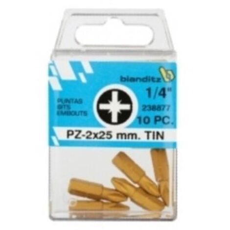 blister plastico 10unds puntas atornillar 1/4'' titanium pz 25mm punta atornill pz2
