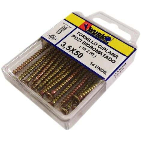 blister tornillo rosca madera cabeza plana pozidrive largo 50nm diámetro 3.5mm