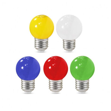 Blister x 5 Ampoules LED E27 1W G45 - Bleu - Rouge - Vert - Jaune - Blanc chaud 3000K