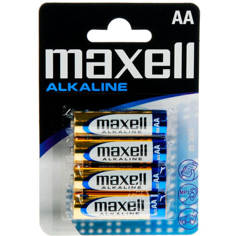 Blisterpackung mit 4 Maxell Alkaline LR6 AA-Batterien