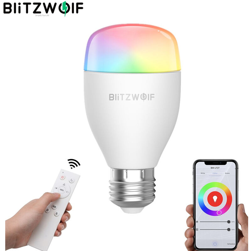 

BlitzWolf BW-LT27 AC100-240V RGBWW + CW 9W E27 APLICACIÓN Bombilla LED inteligente Funciona con Alexa Asistente de Google + Control remoto IR E27