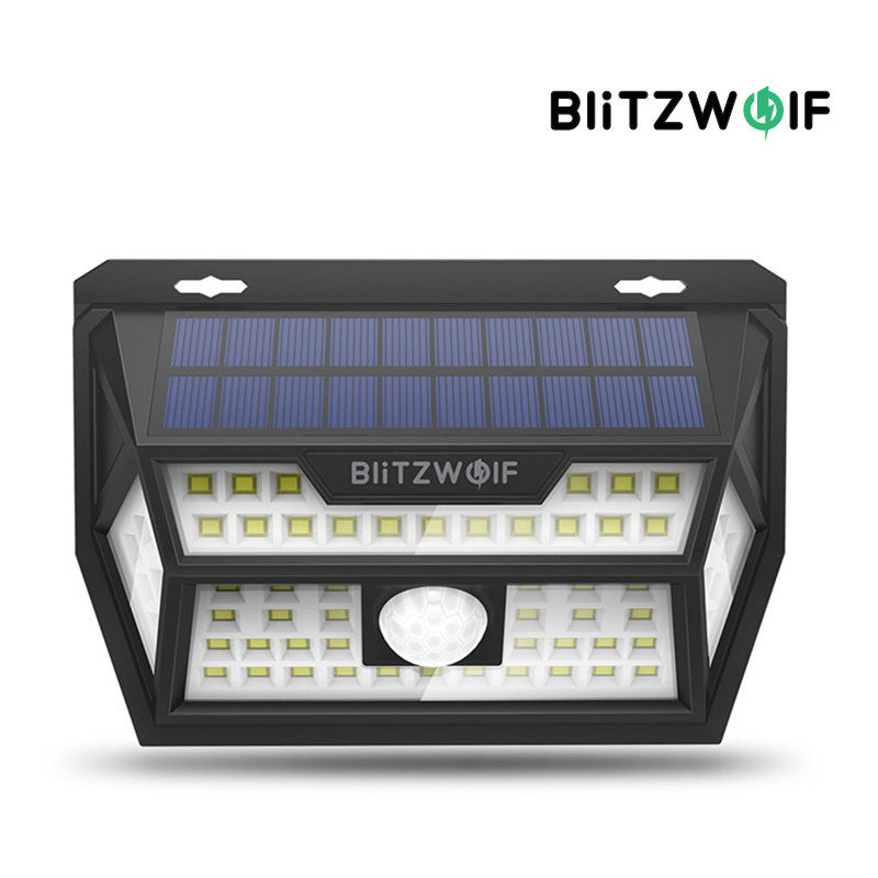 

Blitzwolf BW-OLT1 62LEDs Luces solares Sensor de movimiento inalámbrico de energía solar para exteriores Luz Carga USB 3 modos de iluminación a