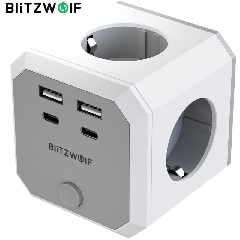 Maerex - BlitzWolf Multiprise Murale Cube 8 en 1, prise multiple cube de 4000W/16A avec volets de sécurité, 2 ports usb-c et 2 ports usb, pour bureau