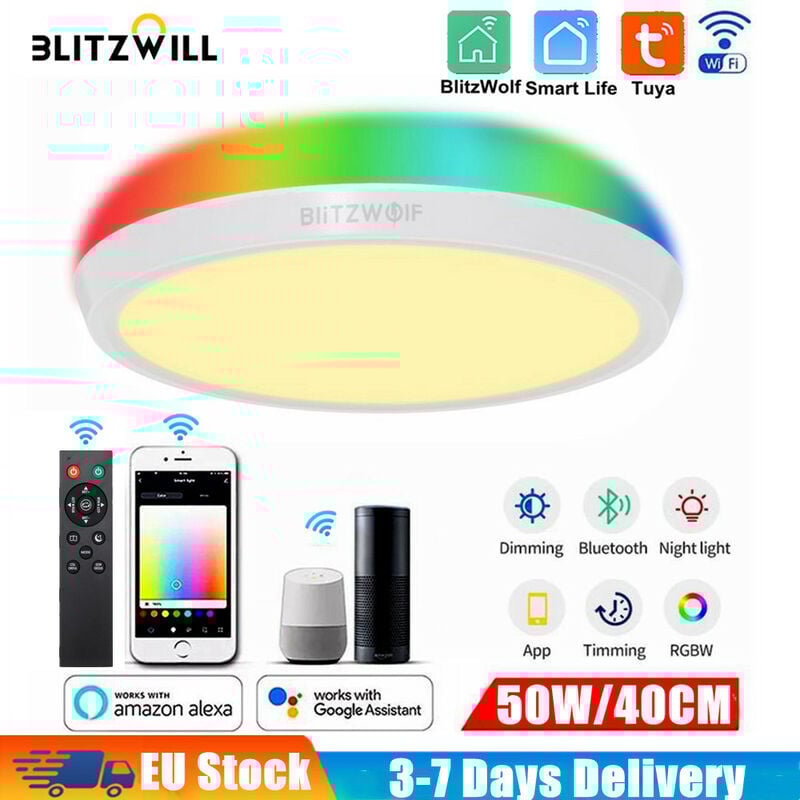 BlitzWOLF Plafonnier led 50W 4100LM Smart WiFi rgb cct Plafonnier à intensité variable Alexa Google Fantablau