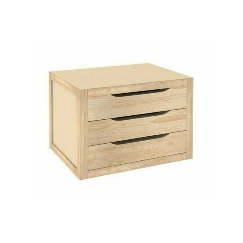 Image of Astigarraga - Cassettiera legno Massello Naturale Verniciabile 3 Cassetti misure 39X30X29,5H