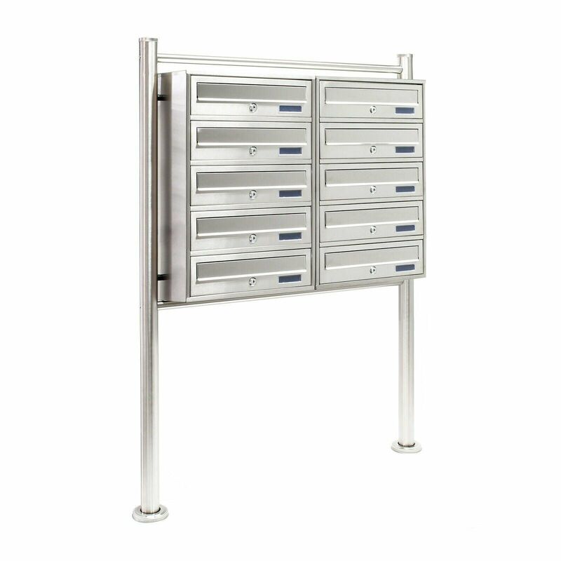 HELLOSHOP26  - Bloc 10 boites aux lettres pied support 2x5 compartiments superpos&eacute;s acier inoxydable