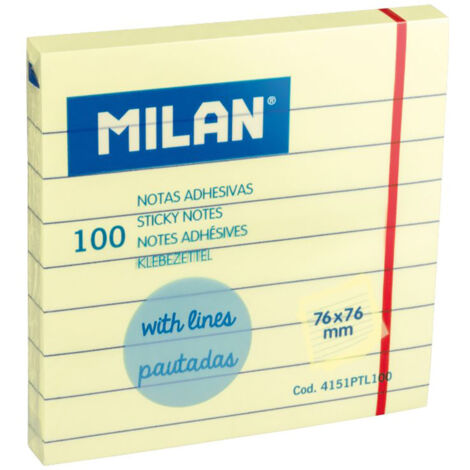 Bloc 100 notas adhesivas amarillo claro pautadas 76x76mm Milan
