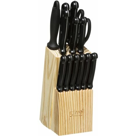 Bloc 11 couteaux et accessoires en bois de Pin