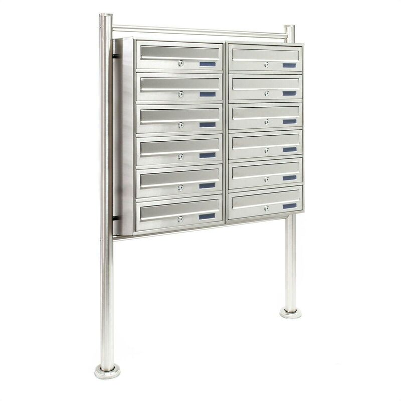 HELLOSHOP26 Bloc 12 boites aux lettres pied support 2x6 compartiments superpos&eacute;s acier inoxydable