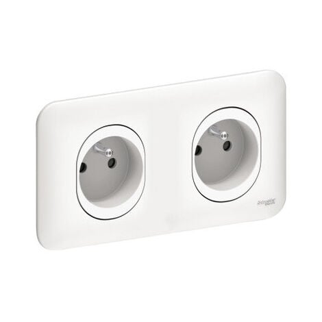 SCHNEIDER ELECTRIC Bloc 2 prises 2P+T 16A précablé horizontal entraxe 71mm blanche complete avec plaque bornes auto fixation vis/griffes OVALIS