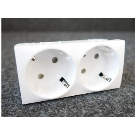 Bloc 2 prises 2P+T 16A standard allemand SCHUKO blanc polaire 90x45mm à clipser ALTIRA