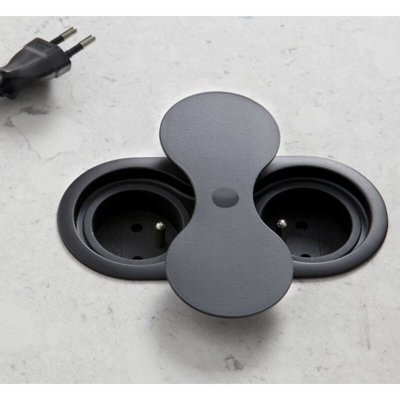 Bloc de 2 prises Eight Affleurant à Encastrer Couleur Noir 033N Msa France