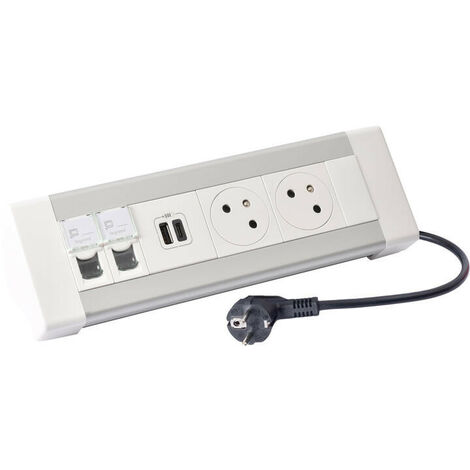 Bloc bureau équipé de 2 prises 2P+T, 1 chargeur double USB 2,4A et 2 prises RJ45 (054631)