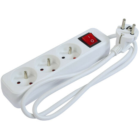RALLONGE MULTIPRISE 3 PRISES 2P+T 16A BLANC CORDON 1M