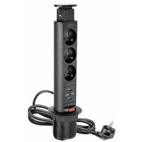 Bloc 3 prises + 2 ports USB escamotable Noir - 60 mm / pour plan de travail