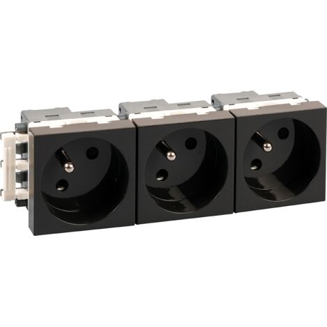 Bloc 3 prises 2 postes + T noire EUR'OHM 61407
