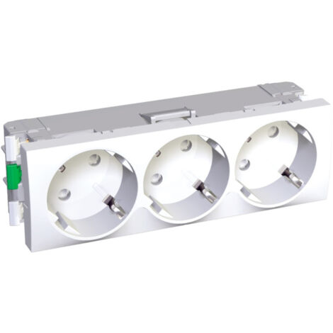 Bloc 3 prises 2P+T 16A standard Allemand (SCHUKO) 45° blanc 135x45mm à clipser ALTIRA