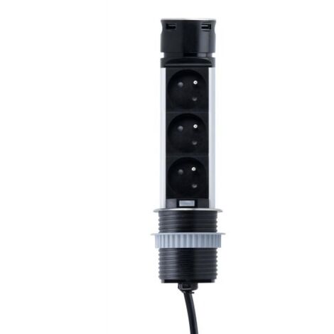 Bloc 3 prises 2PT escamotable 2 USB câble 15 m 16 A 230 V finition noir - Noir