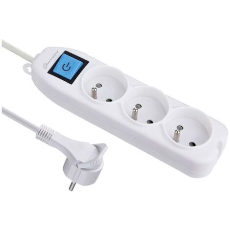 Bloc 3 prises avec interrupteur/fiche plate 1,5M, Blanc