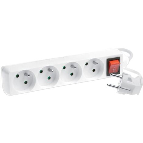 Bloc 3 prises Borneo 2 pôles+terre blanc avec interrupteur cordon 3G1.5² - 1.5m - EUR'OHM