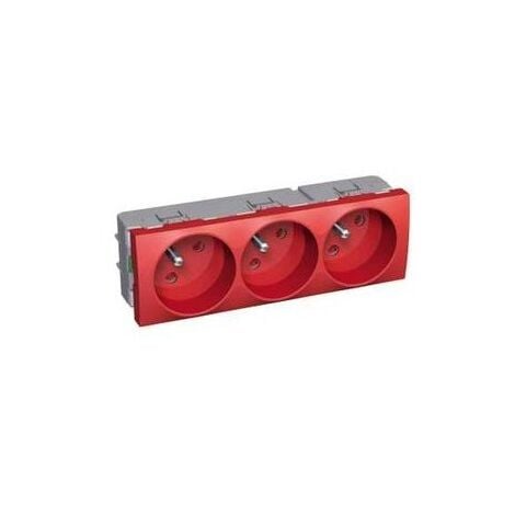 Bloc 3 prises courant 2P+T 16A rouge à détrompage fixe 3 postes type 45mm ALTIRA SCHNEIDER ALB45234
