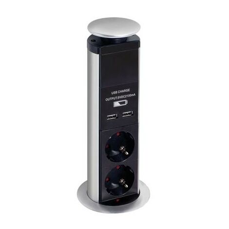 Bloc 3 Prises Escamotable + 2 X Usb - Schuko (prise de terre Allemande)